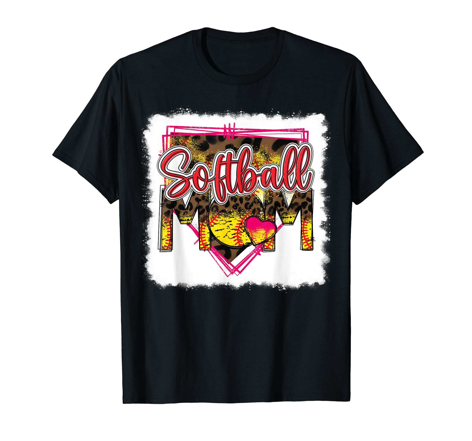 Bleached Softball Mom Leopard Funny T-Shirt - Graphic Print for Adults - T-Shirt, Sweatshirt, Hoodie