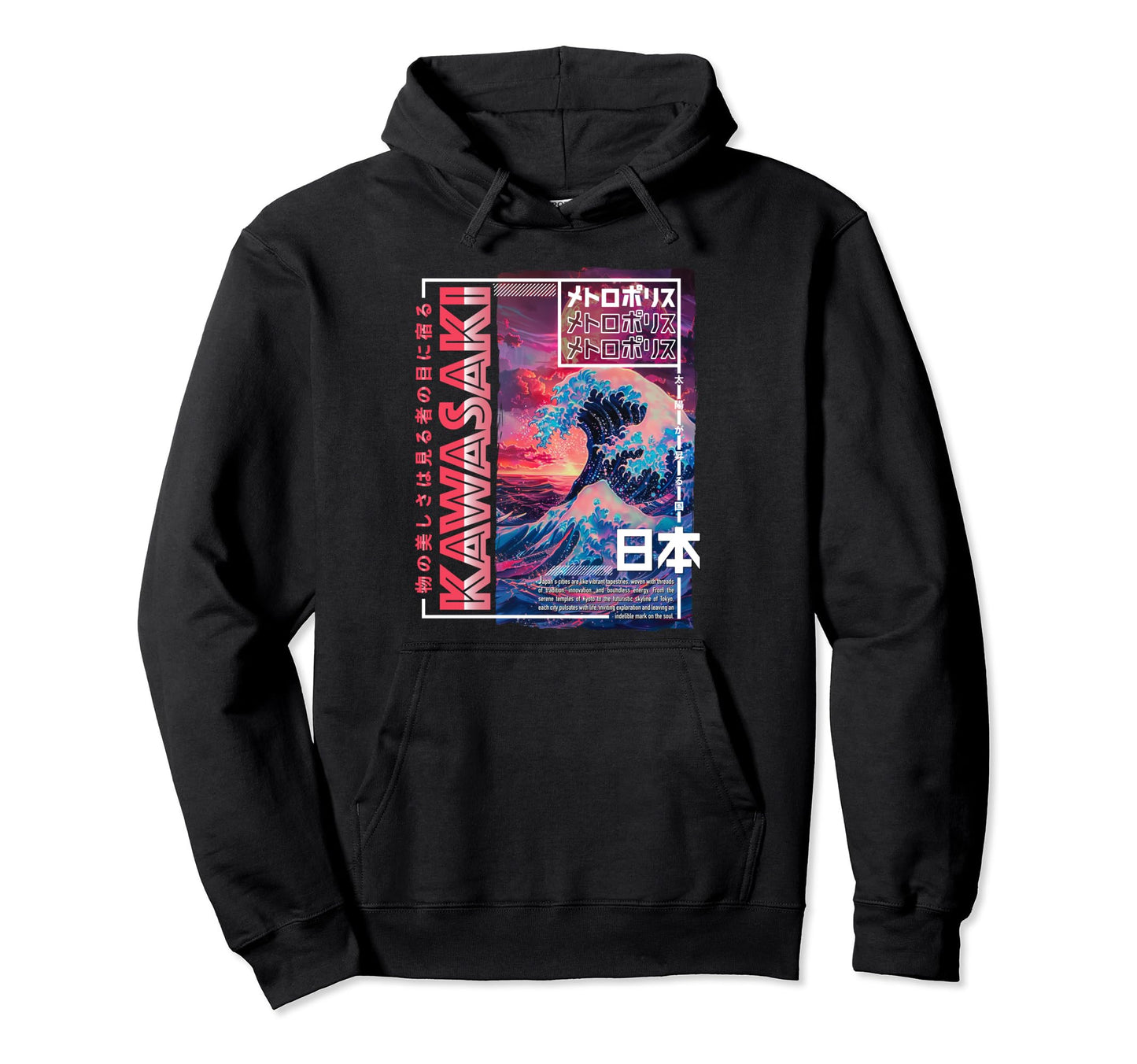 Kawasaki City 80S Synthwave Kanagawa Wave Hoodie - Graphic Print Unisex - T-Shirt, Sweatshirt, Hoodie