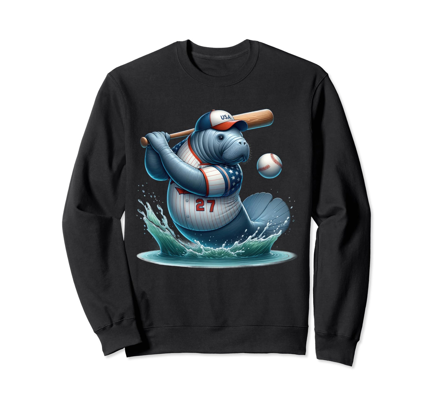 Baseball Manatee Getting Ready To Hit Sweatshirt - Graphic Print Men Women - T-Shirt, Sweatshirt, Hoodie