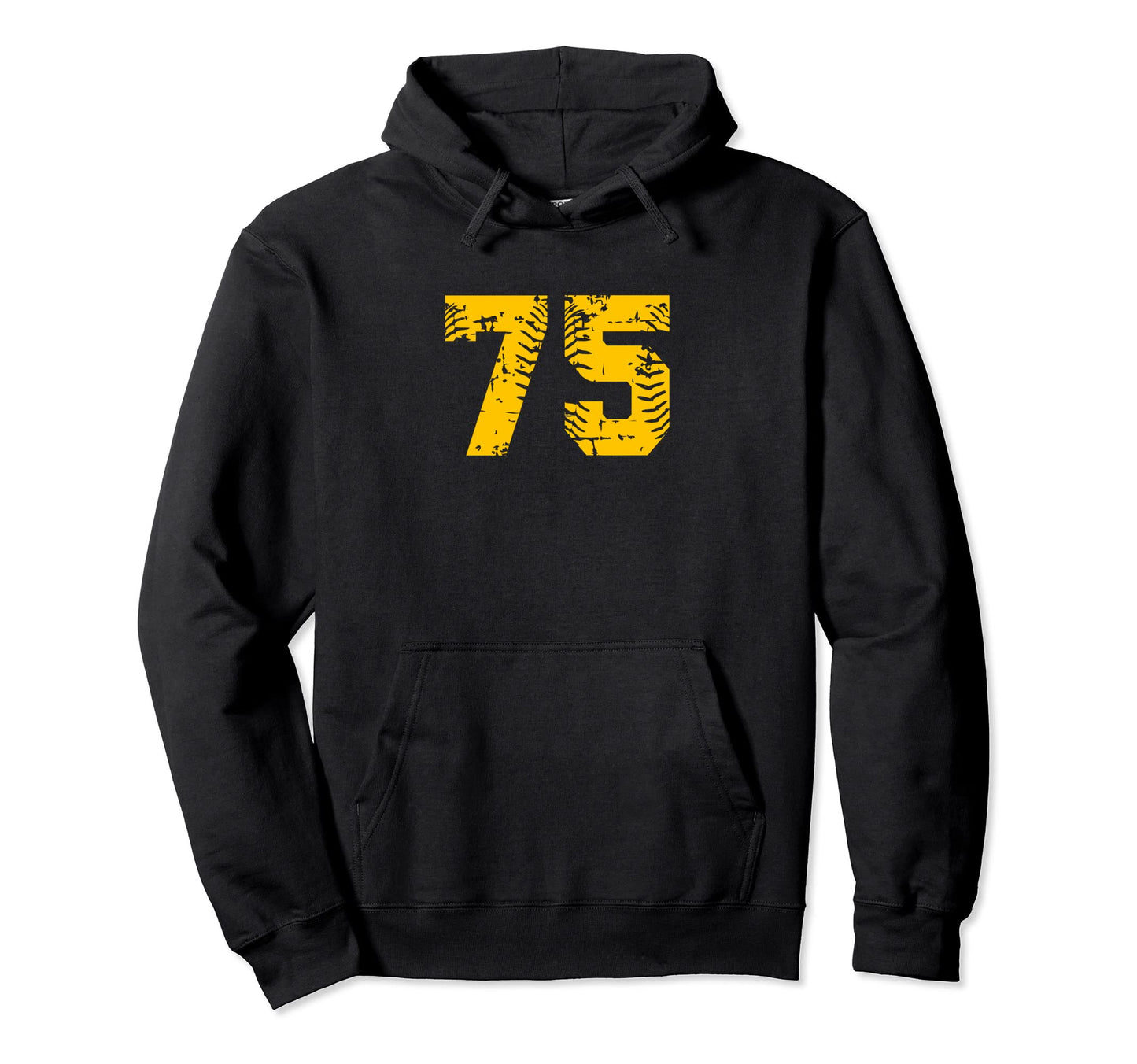 Baseball Softball Number 75 Yellow Hoodie - Unique Graphic for Adults - T-Shirt, Sweatshirt, Hoodie