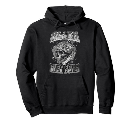Alien Life Form Alien Head 60S Hippy Hoodie - Minimalist Print Men Women - T-Shirt, Sweatshirt, Hoodie