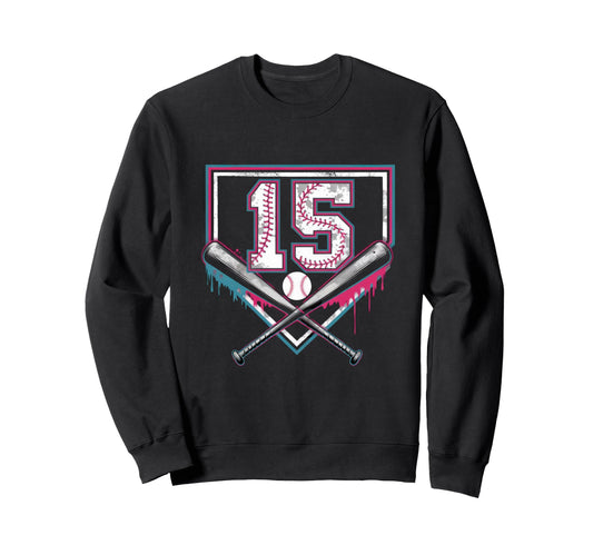 15Th Birthday Baseball Home Ice Sweatshirt - Casual Everyday Wear Unisex - T-Shirt, Sweatshirt, Hoodie