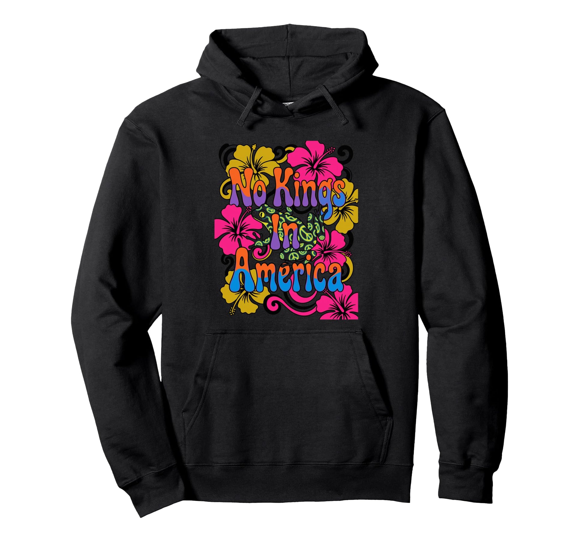 No Kings America Psychedelic Frog 60S Hoodie - Graphic Print for Adults - T-Shirt, Sweatshirt, Hoodie