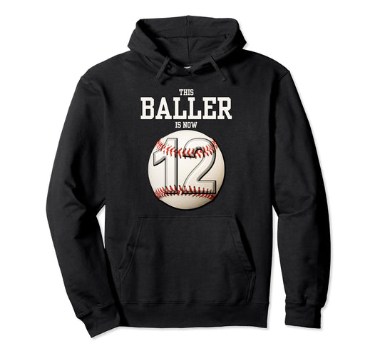 12 Years Old Baseball Themed 12Th Birthday Hoodie - Unique Graphic Unisex - T-Shirt, Sweatshirt, Hoodie