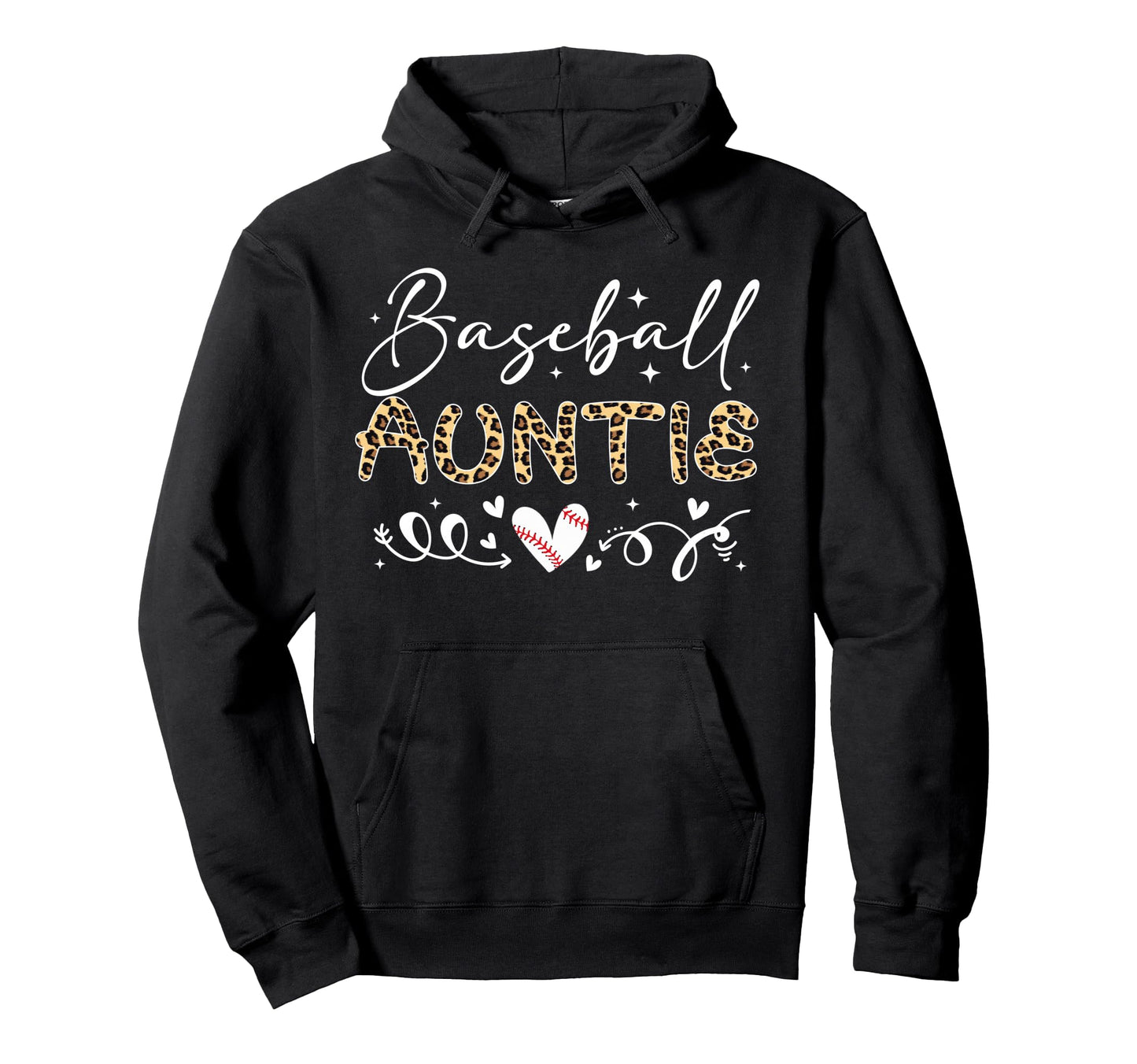 Baseball Auntie Leopard Baseball Heart Hoodie - Casual Everyday Wear Unisex - T-Shirt, Sweatshirt, Hoodie