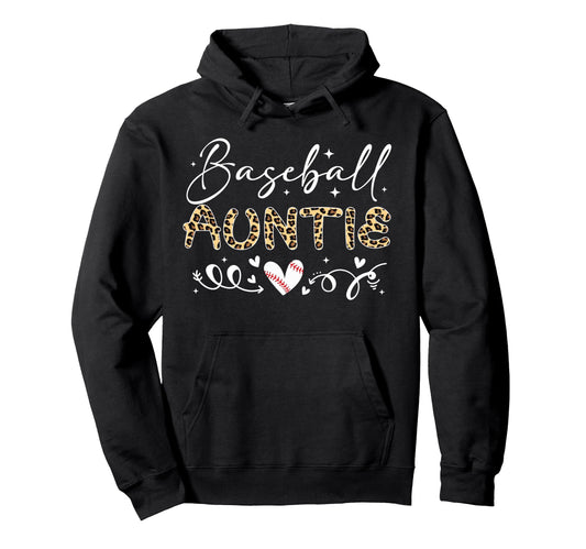 Baseball Auntie Leopard Baseball Heart Hoodie - Casual Everyday Wear Unisex - T-Shirt, Sweatshirt, Hoodie
