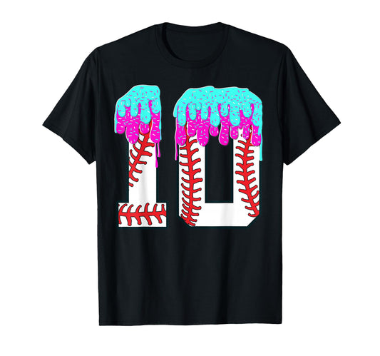 Baseball Drip 10 Year Old 10Th Birthday T-Shirt - Unique Graphic Men Women - T-Shirt, Sweatshirt, Hoodie