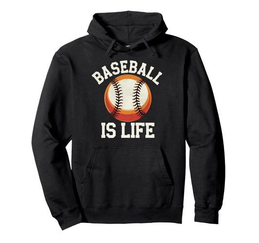 Baseball Is Life Distressed Sports Fan Hoodie - Aesthetic Graphic Unisex - T-Shirt, Sweatshirt, Hoodie