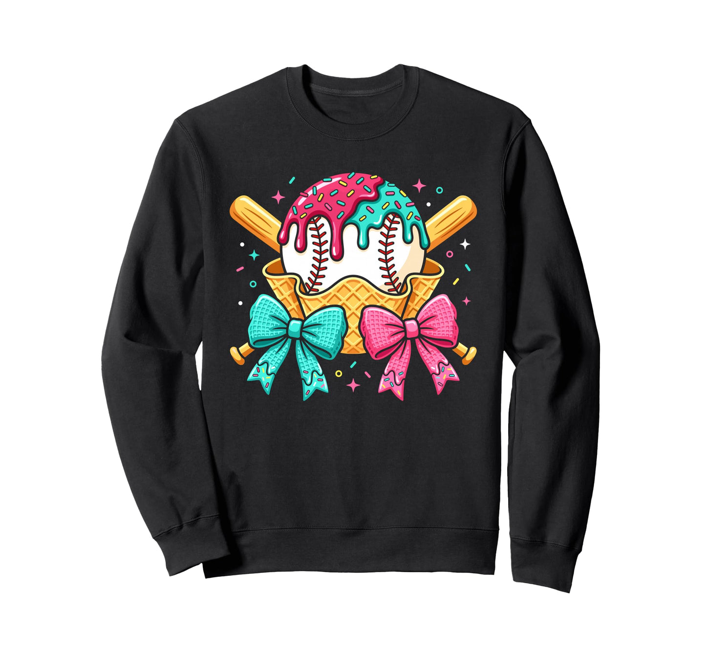 Baseball Player Drip Bow Ice Cream Sweatshirt - Graphic Print for Adults - T-Shirt, Sweatshirt, Hoodie