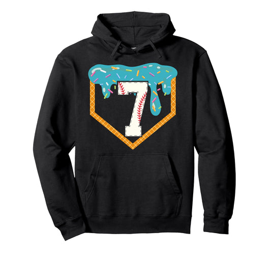 Baseball Drip 7Th Birthday 7 Year Old Hoodie - Minimalist Print Men Women - T-Shirt, Sweatshirt, Hoodie
