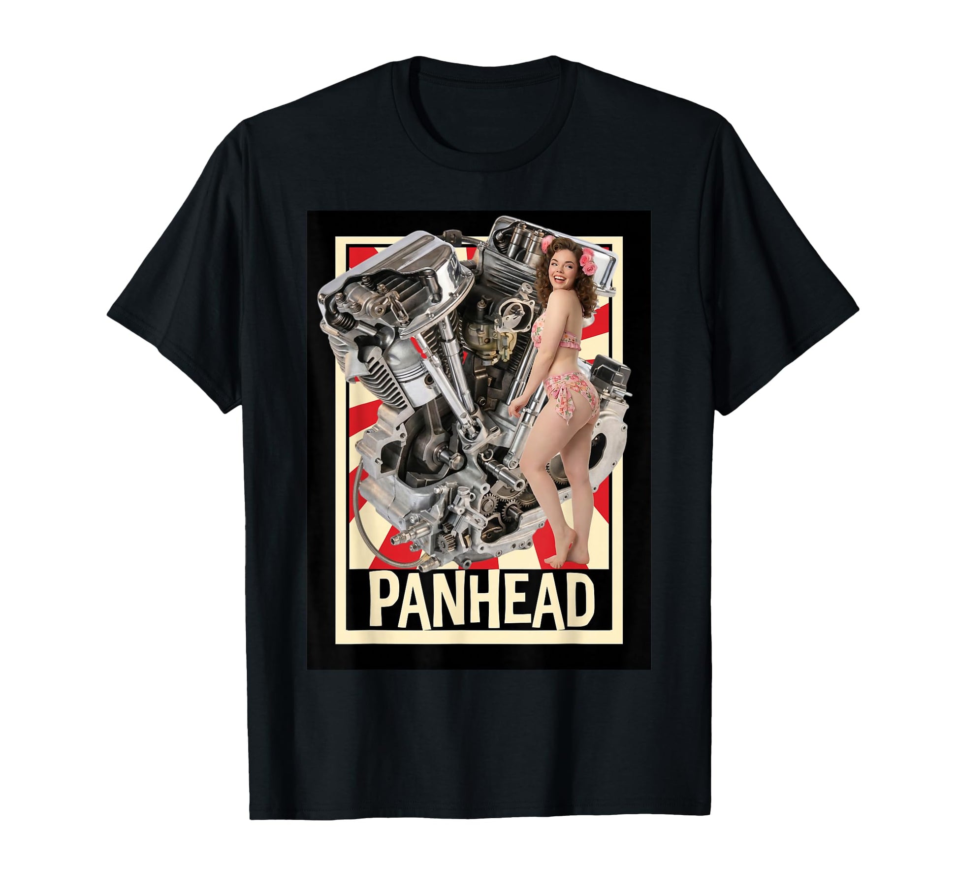 Pinup Panhead Engine Motorcycle T-Shirt - Unique Graphic Men Women - T-Shirt, Sweatshirt, Hoodie