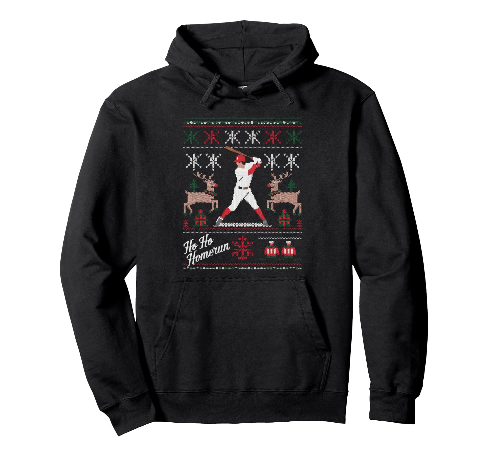 Baseball Softball Ho Ho Homerun Ugly Hoodie - Graphic Print for Adults - T-Shirt, Sweatshirt, Hoodie
