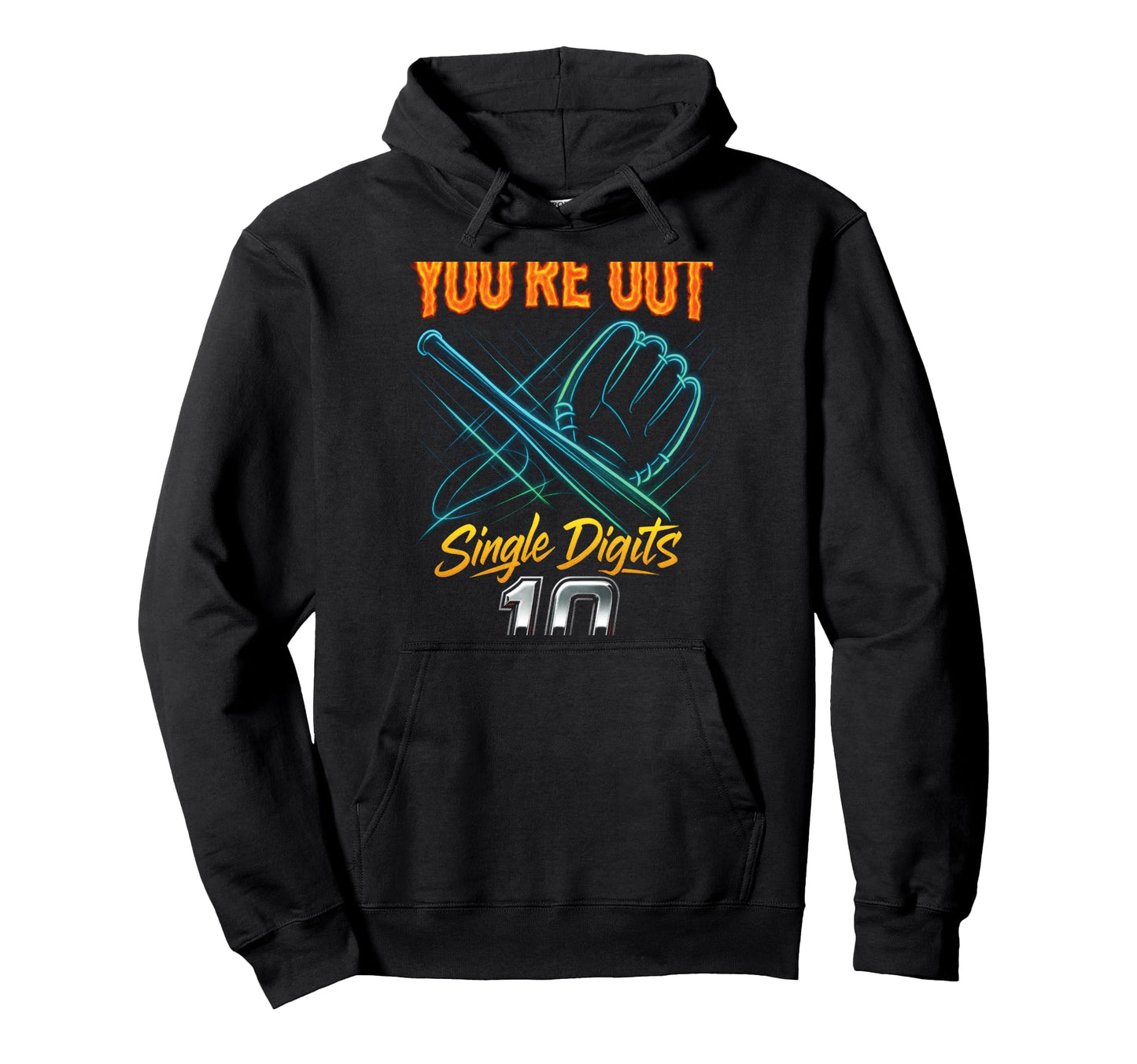 Youre Out 10Th Birthday Baseball Theme Hoodie - Unique Graphic Unisex - T-Shirt, Sweatshirt, Hoodie