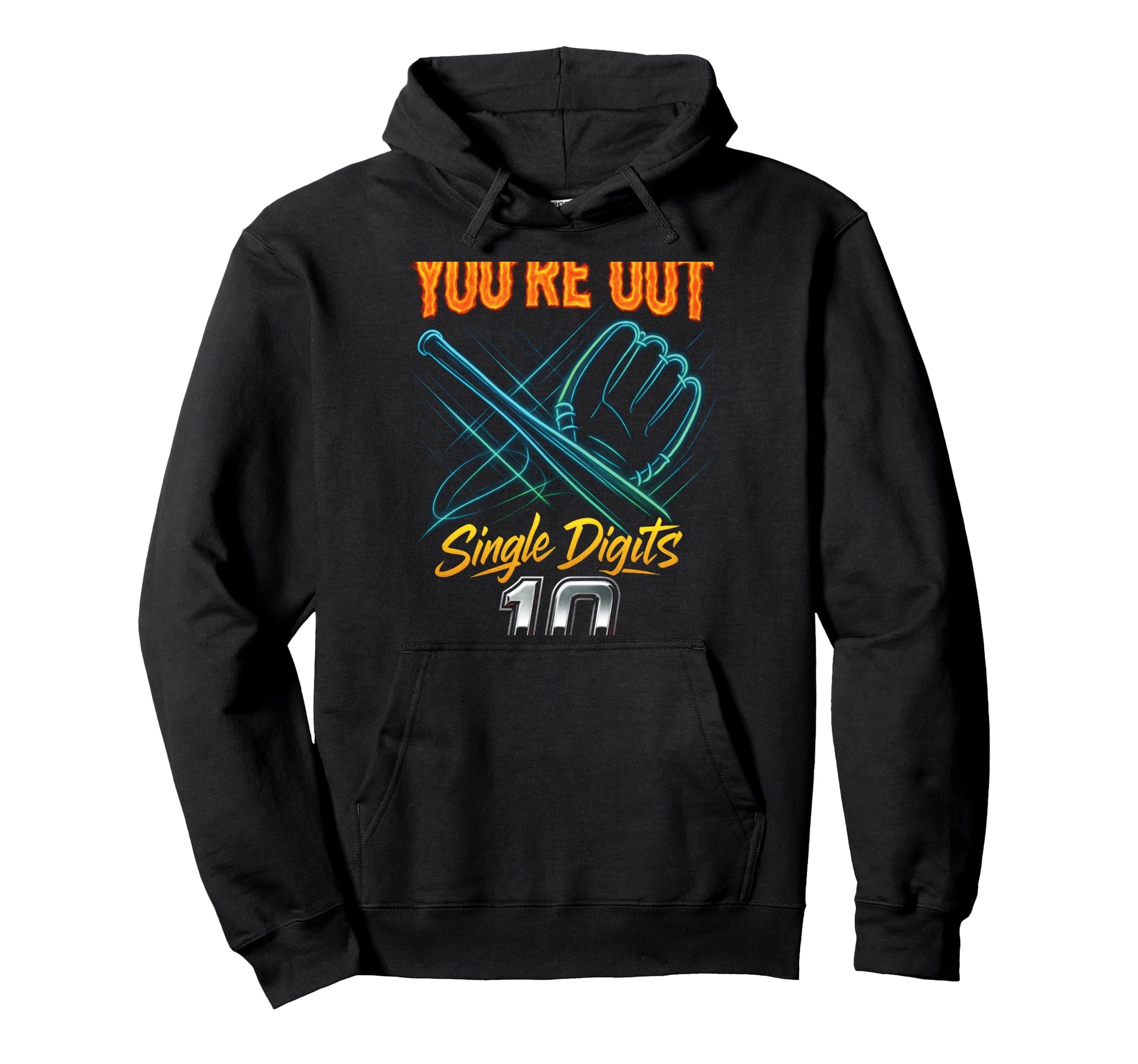 Youre Out 10Th Birthday Baseball Theme Hoodie - Unique Graphic Unisex - T-Shirt, Sweatshirt, Hoodie