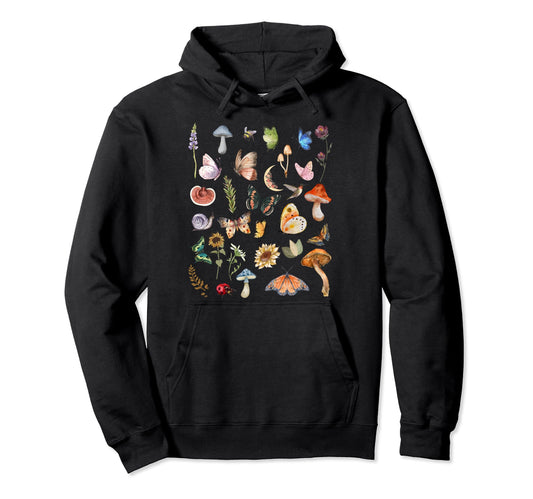 Aesthetic Cottagecore Mushroom Floral Hoodie - Minimalist Print Unisex - T-Shirt, Sweatshirt, Hoodie