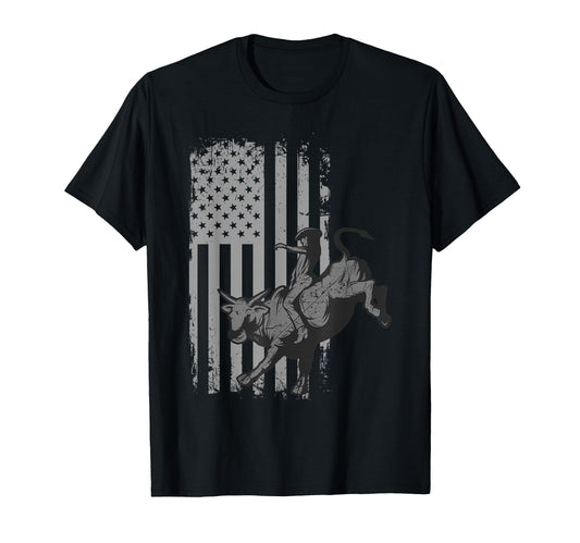 American Flag Bucking Bull Riding T-Shirt - Trendy Graphic Men Women - T-Shirt, Sweatshirt, Hoodie