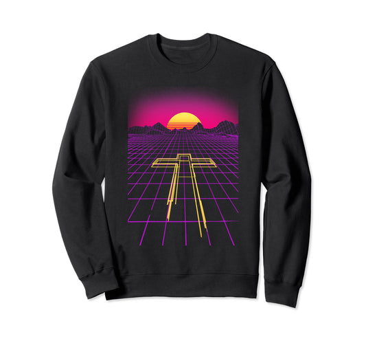 80S Synthwave Cross Neon Outrun Sweatshirt - Trendy Graphic Unisex - T-Shirt, Sweatshirt, Hoodie