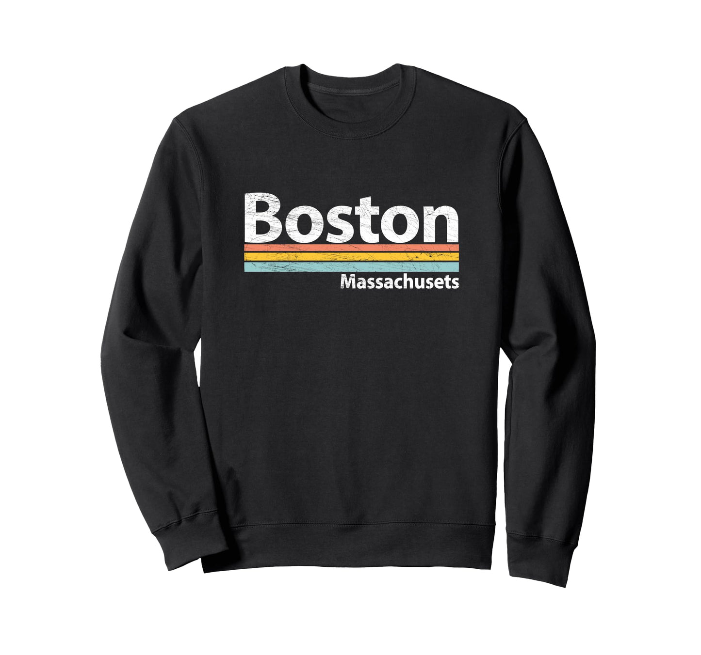 Boston Massachusetts Worn Stripes Sweatshirt - Novelty Apparel Unisex - T-Shirt, Sweatshirt, Hoodie