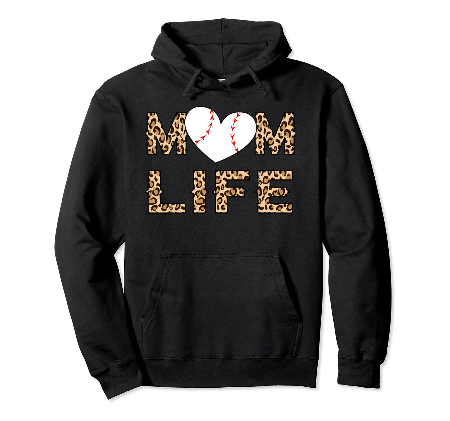 Womens Baseball Life Mom Leopard Heart Hoodie - Aesthetic Graphic Unisex - T-Shirt, Sweatshirt, Hoodie