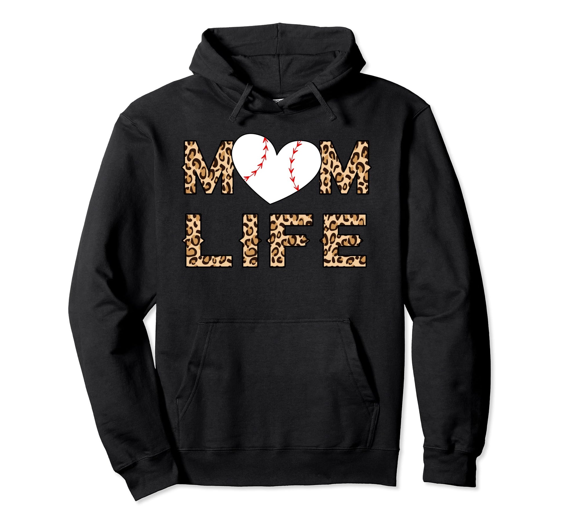 Womens Baseball Life Mom Leopard Heart Hoodie - Aesthetic Graphic Unisex - T-Shirt, Sweatshirt, Hoodie