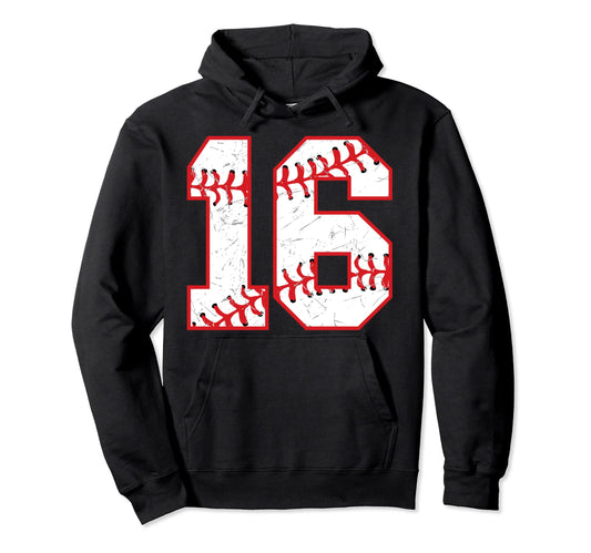 16 Birthday Baseball Theme Bday Party Hoodie - Streetwear Style Unisex - T-Shirt, Sweatshirt, Hoodie