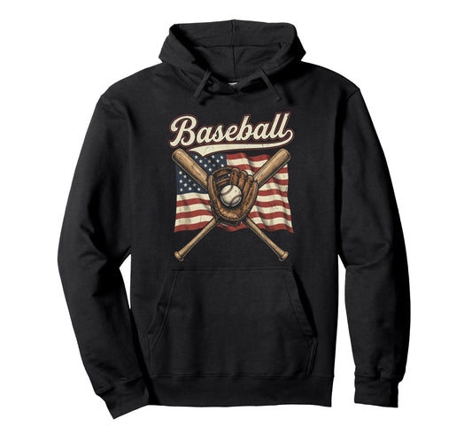 American Flag Baseball Player Bat Fan Hoodie - Aesthetic Graphic Unisex - T-Shirt, Sweatshirt, Hoodie