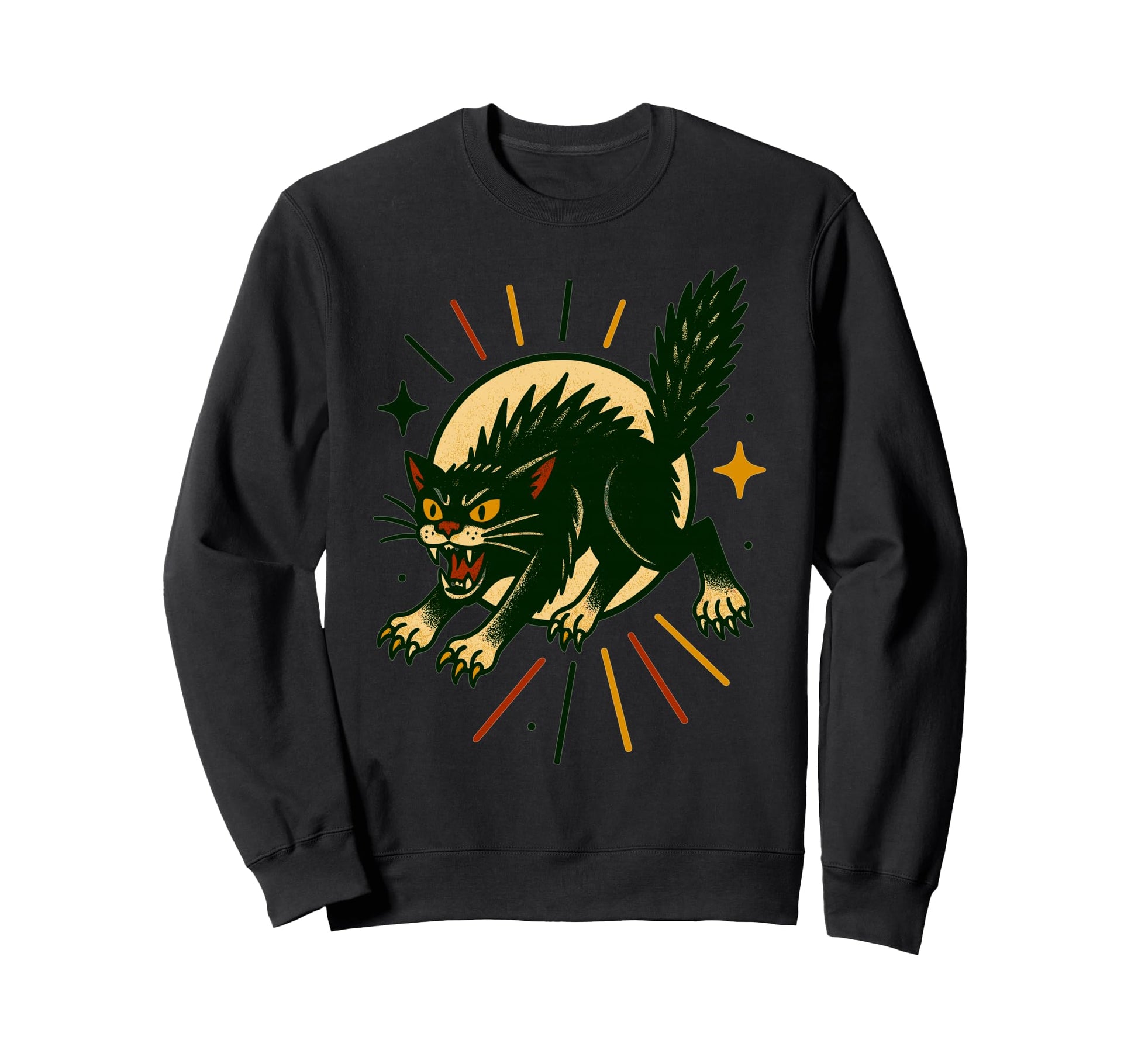 Angry Black Cat Americana Tattoo Sweatshirt - Aesthetic Graphic Unisex - T-Shirt, Sweatshirt, Hoodie
