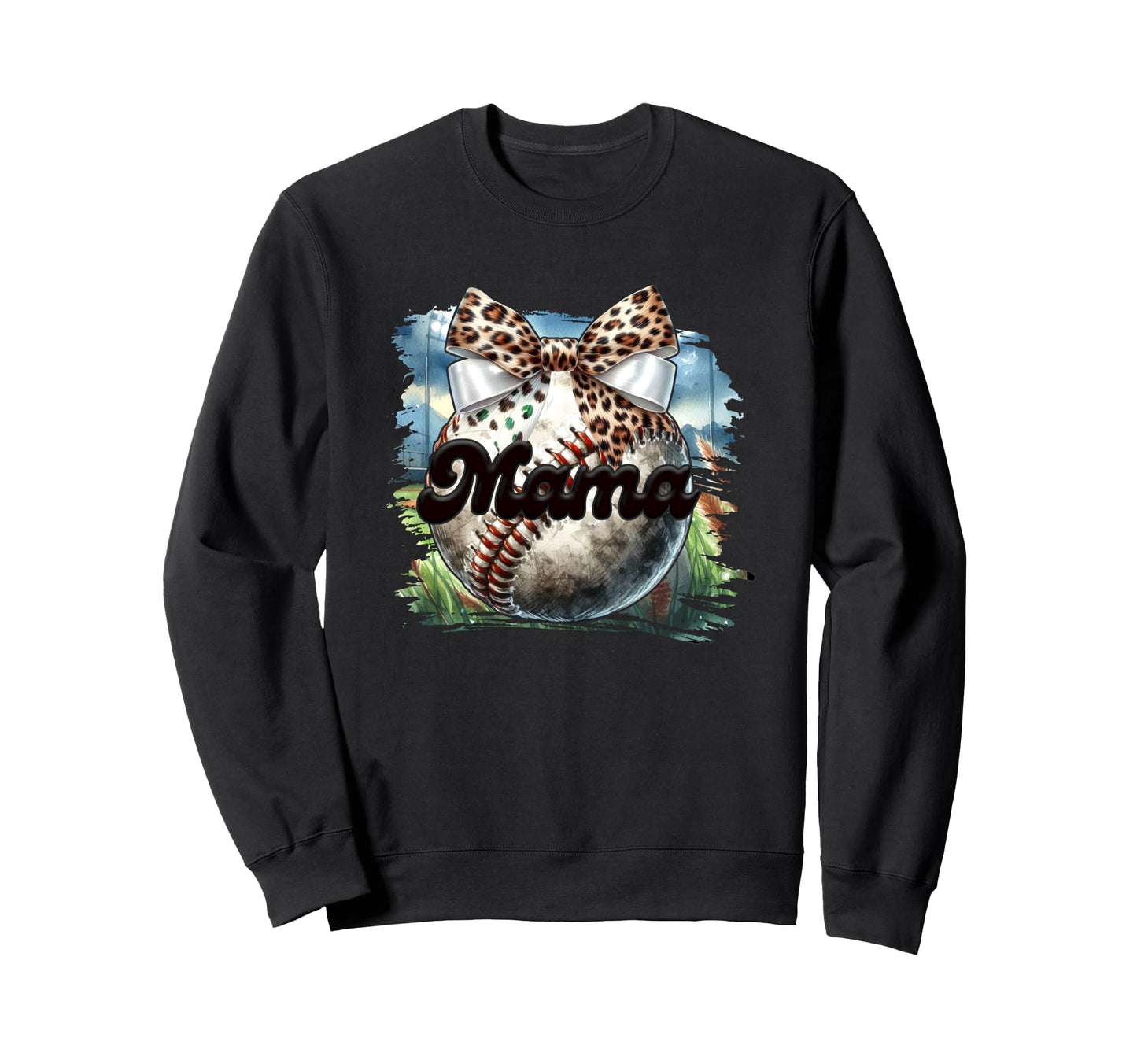Mama Baseball Leopard Bow Sweatshirt - Aesthetic Graphic Men Women - T-Shirt, Sweatshirt, Hoodie