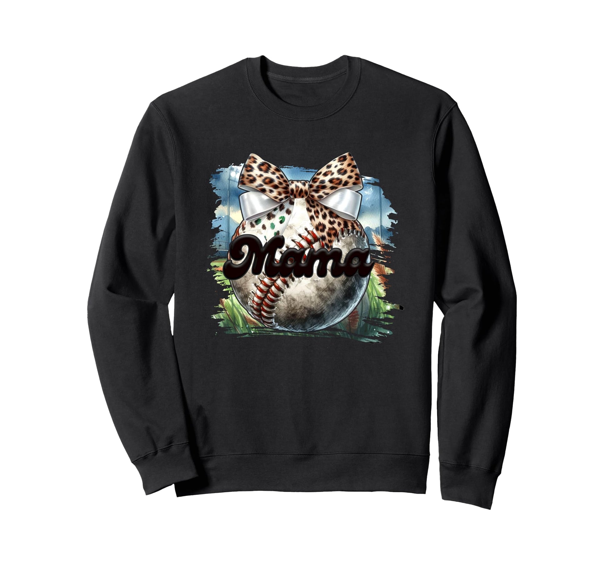 Mama Baseball Leopard Bow Sweatshirt - Aesthetic Graphic Men Women - T-Shirt, Sweatshirt, Hoodie