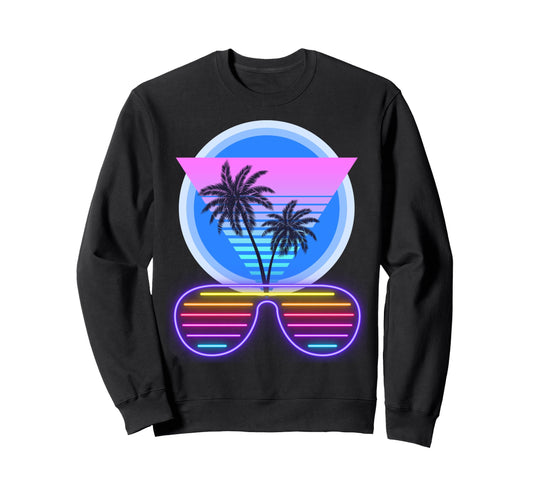 80S Vaporwave Palm Trees Sunset Sweatshirt - Fun Novelty Design for Adults - T-Shirt, Sweatshirt, Hoodie