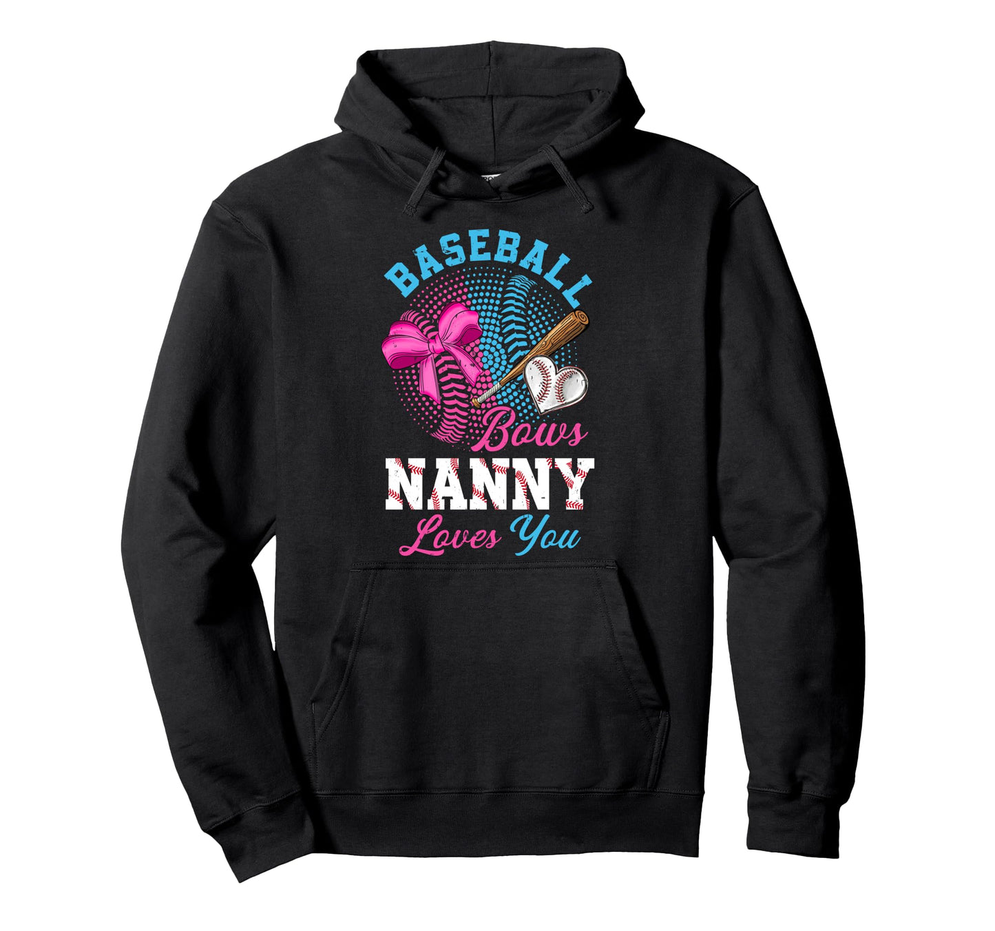 Baseball Or Bows Gender Reveal Nanny Loves Hoodie - Trendy Graphic Unisex - T-Shirt, Sweatshirt, Hoodie
