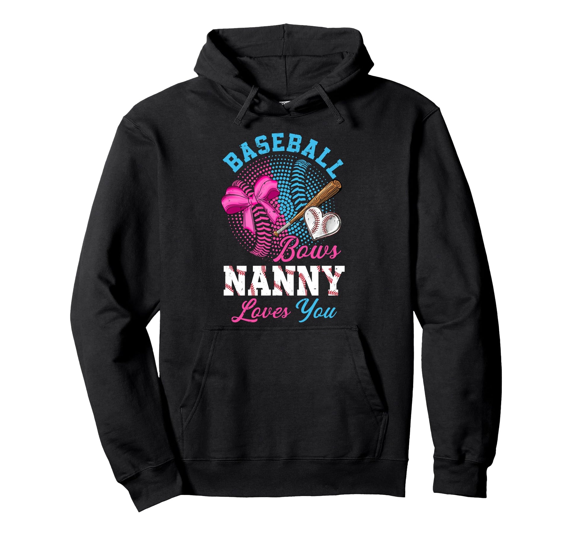 Baseball Or Bows Gender Reveal Nanny Loves Hoodie - Trendy Graphic Unisex - T-Shirt, Sweatshirt, Hoodie