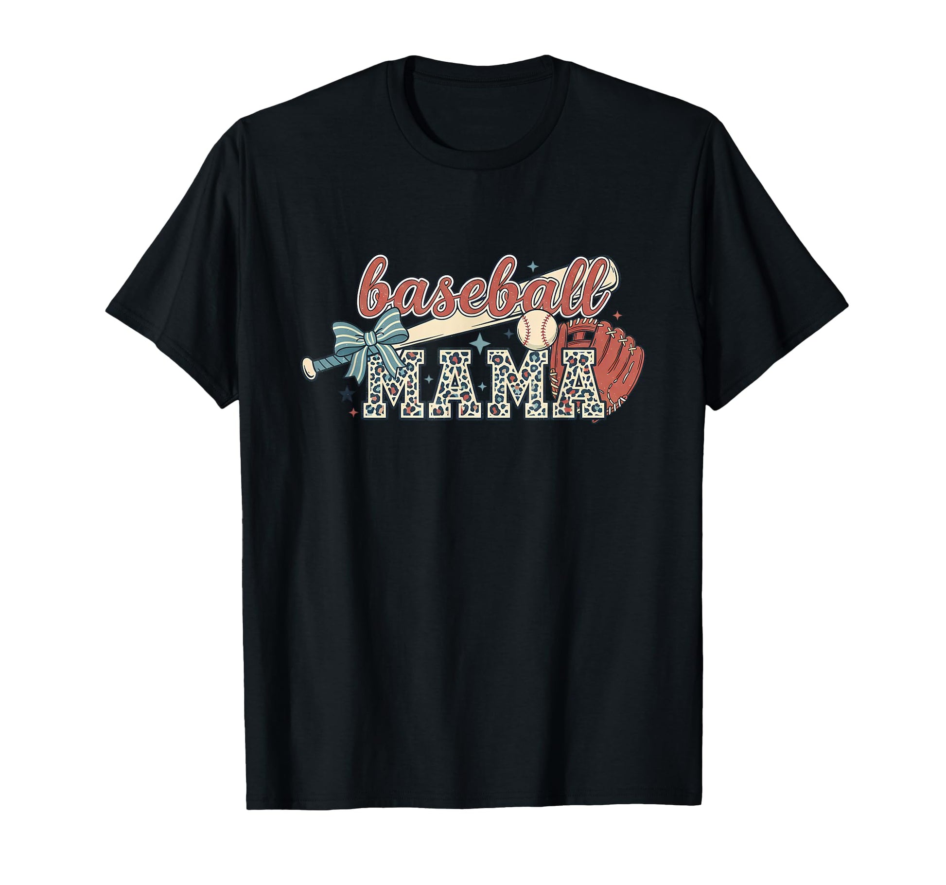 Baseball Mama Leopard Bow Bat T-Shirt - Casual Everyday Wear Men Women - T-Shirt, Sweatshirt, Hoodie