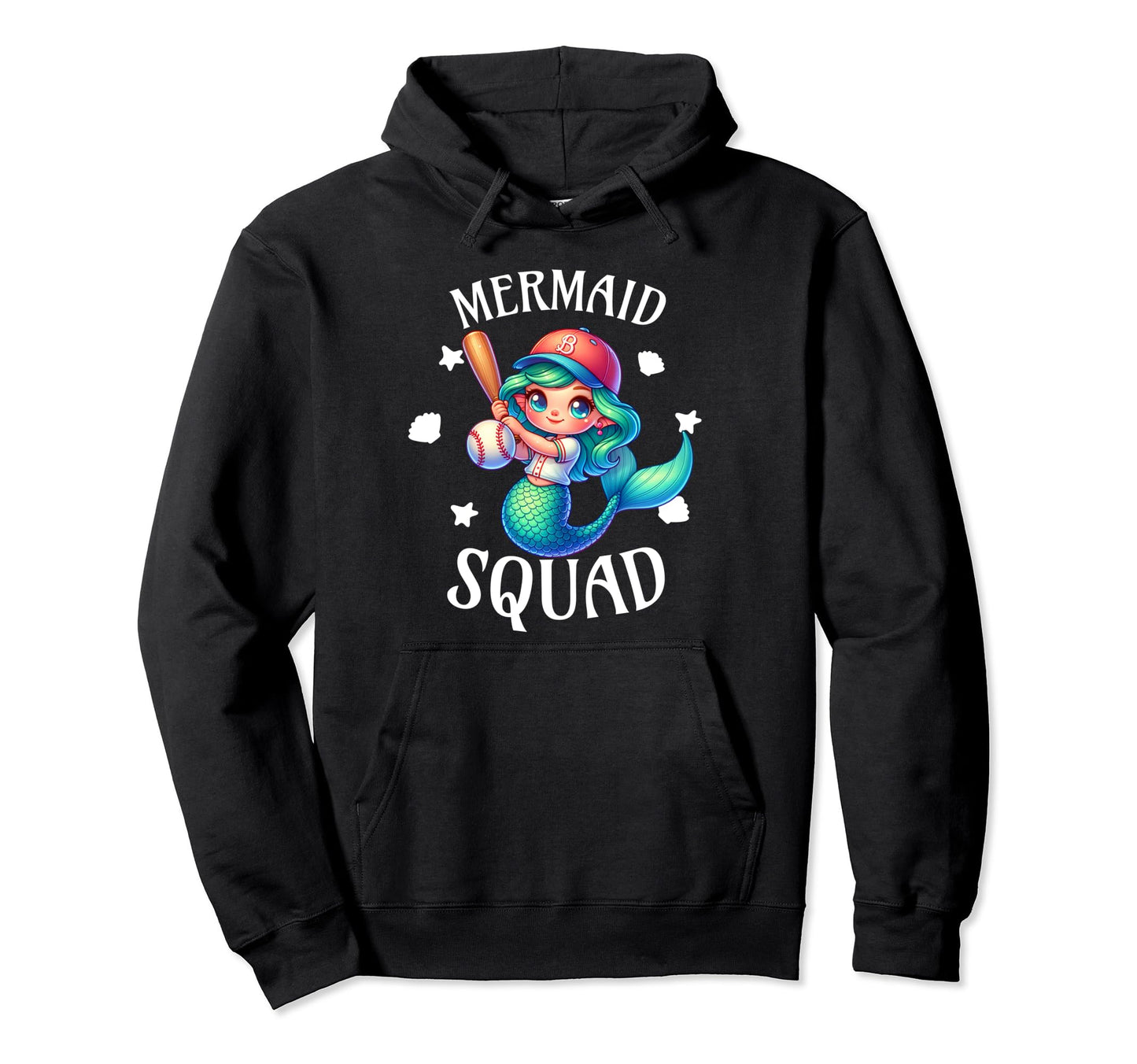Baseball Mermaid Birthday Squad Hoodie - Casual Everyday Wear for Adults - T-Shirt, Sweatshirt, Hoodie