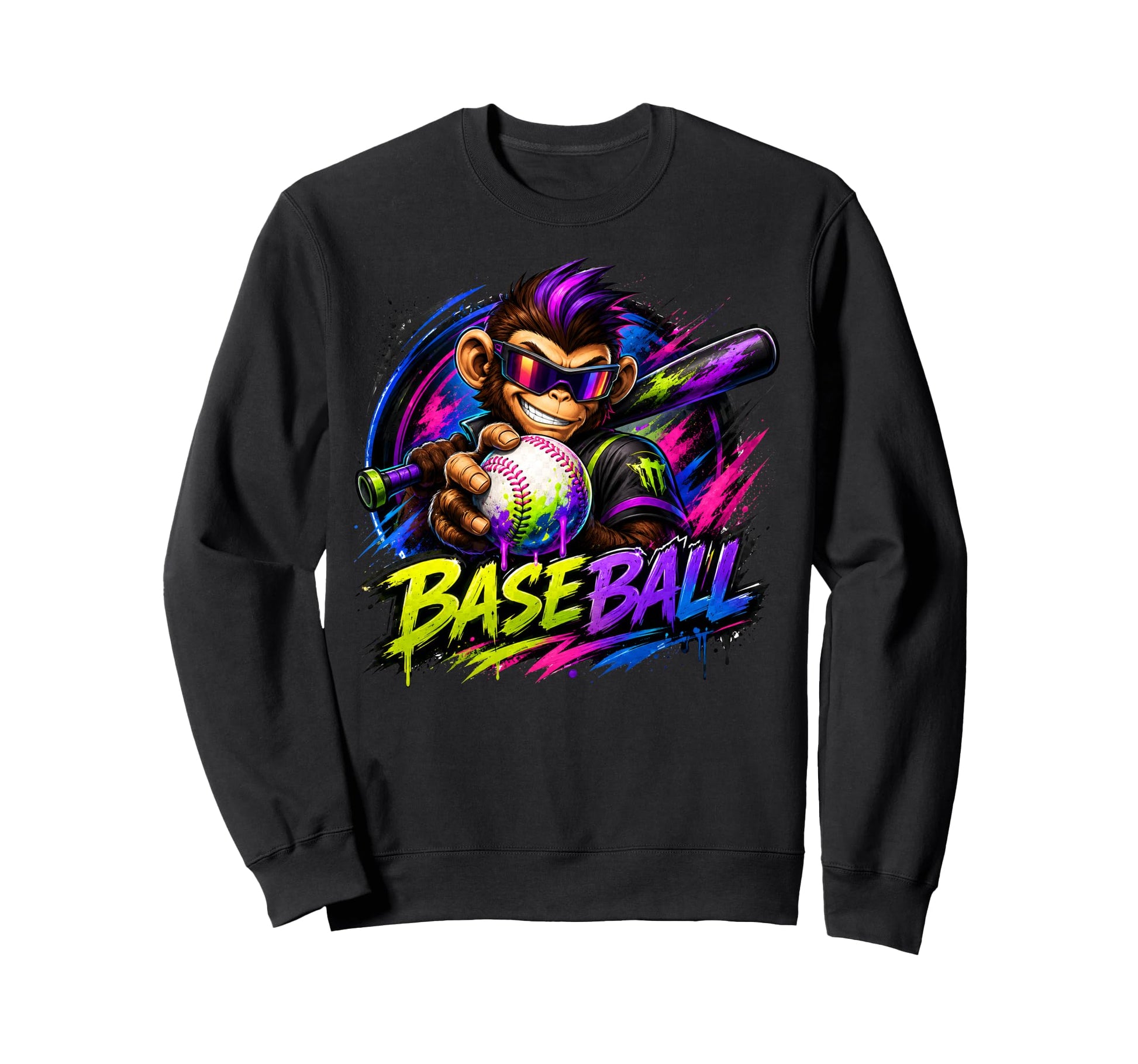 Monkey Funny Animals Baseball Ice Sweatshirt - Casual Everyday Wear Unisex - T-Shirt, Sweatshirt, Hoodie