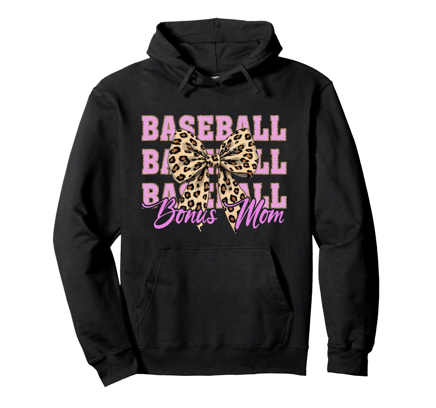 Baseball Bonus Mom Coquette Bow Leopard Hoodie - Unique Graphic for Adults - T-Shirt, Sweatshirt, Hoodie