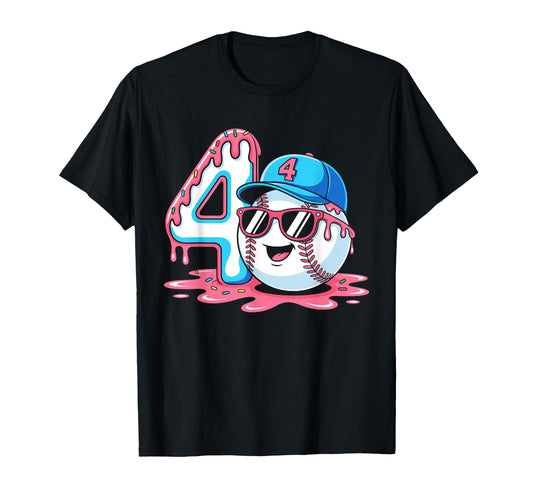 Baseball 4 Year Old Ice Cream Drip 4Th T-Shirt - Graphic Print Men Women - T-Shirt, Sweatshirt, Hoodie