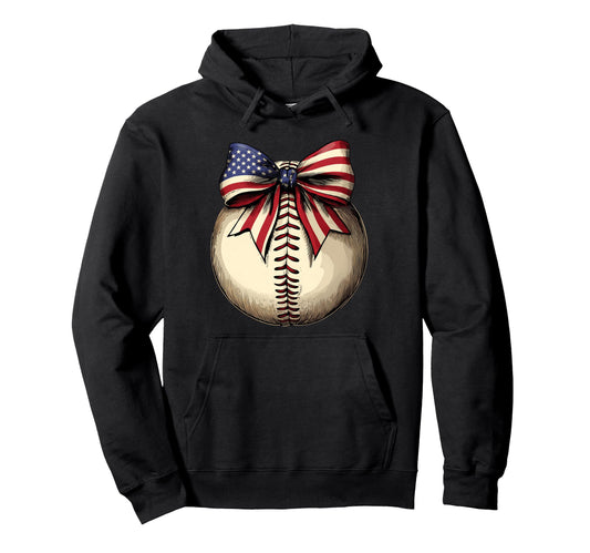 American Baseball Coquette Bow Patriotic Hoodie - Streetwear Style Unisex - T-Shirt, Sweatshirt, Hoodie