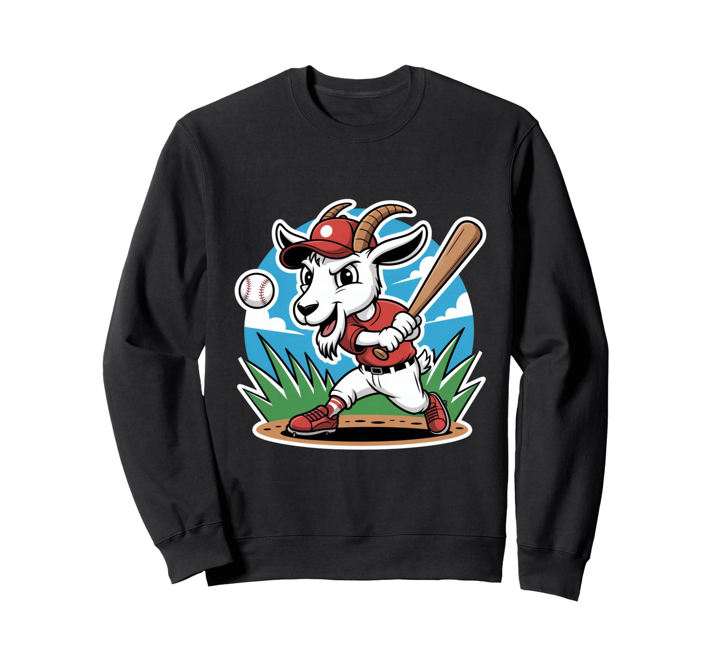 Funny Baseball Goat Mascot Batter Sweatshirt - Custom Art Print for Adults - T-Shirt, Sweatshirt, Hoodie