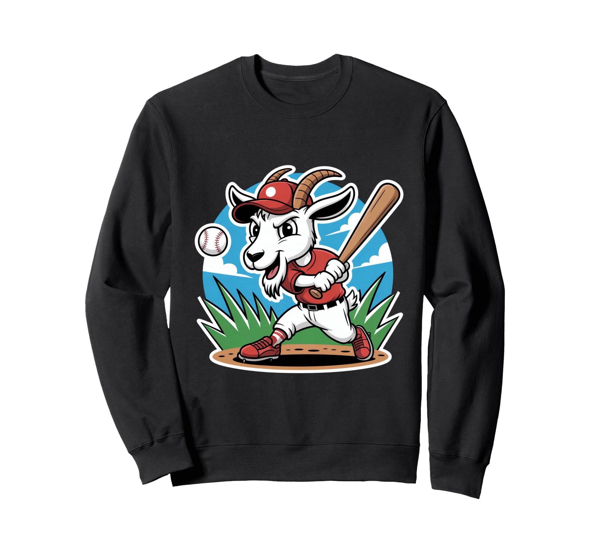 Funny Baseball Goat Mascot Batter Sweatshirt - Custom Art Print for Adults - T-Shirt, Sweatshirt, Hoodie