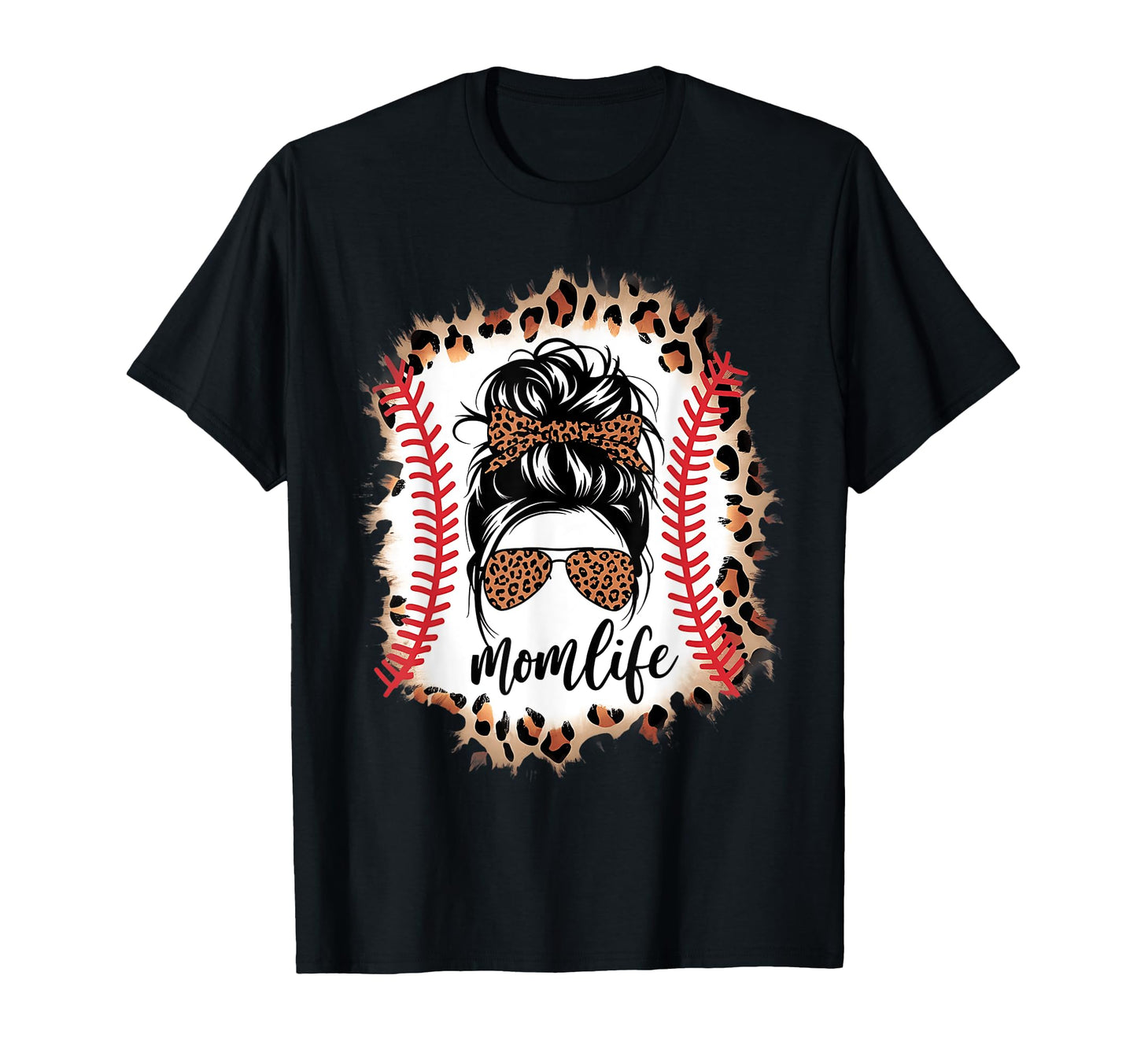 Mom Life Baseball Mom Messy Bun T-Shirt - Unique Graphic for Adults - T-Shirt, Sweatshirt, Hoodie