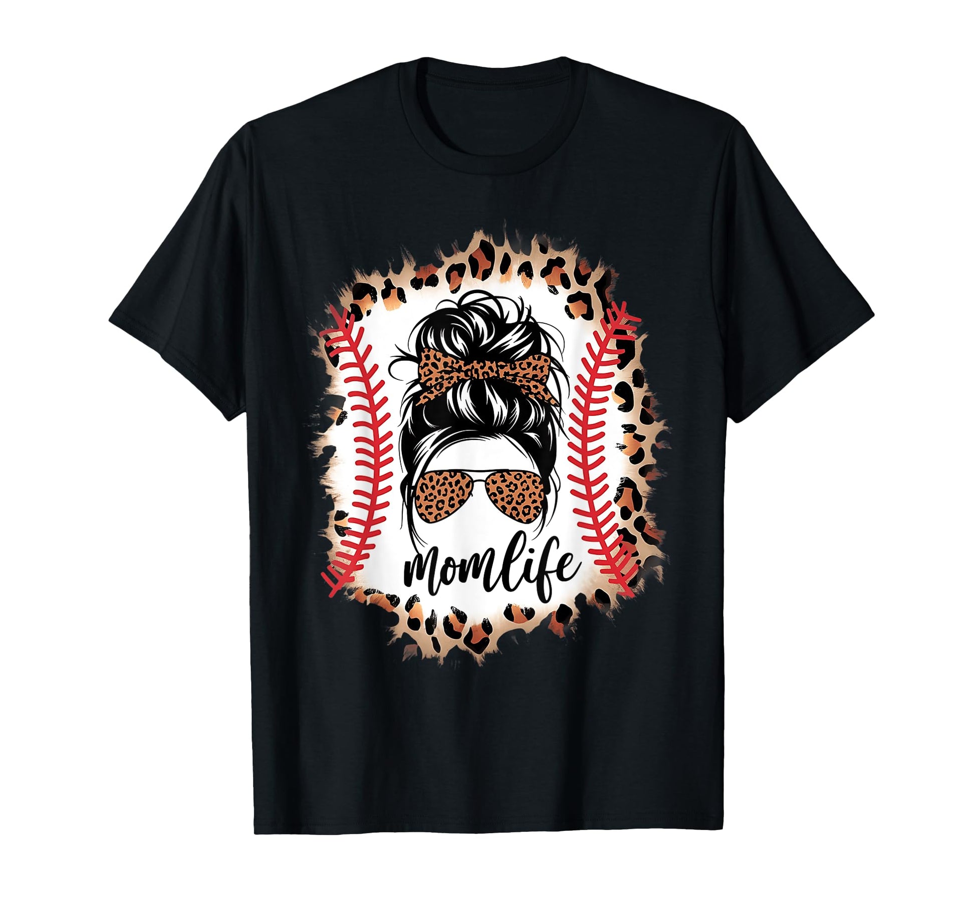 Mom Life Baseball Mom Messy Bun T-Shirt - Unique Graphic for Adults - T-Shirt, Sweatshirt, Hoodie