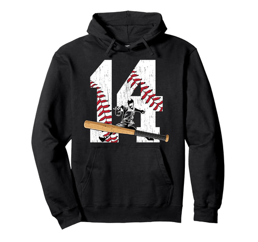 14Th Birthday Baseball Fourteen Year Old Hoodie - Unique Graphic Men Women - T-Shirt, Sweatshirt, Hoodie