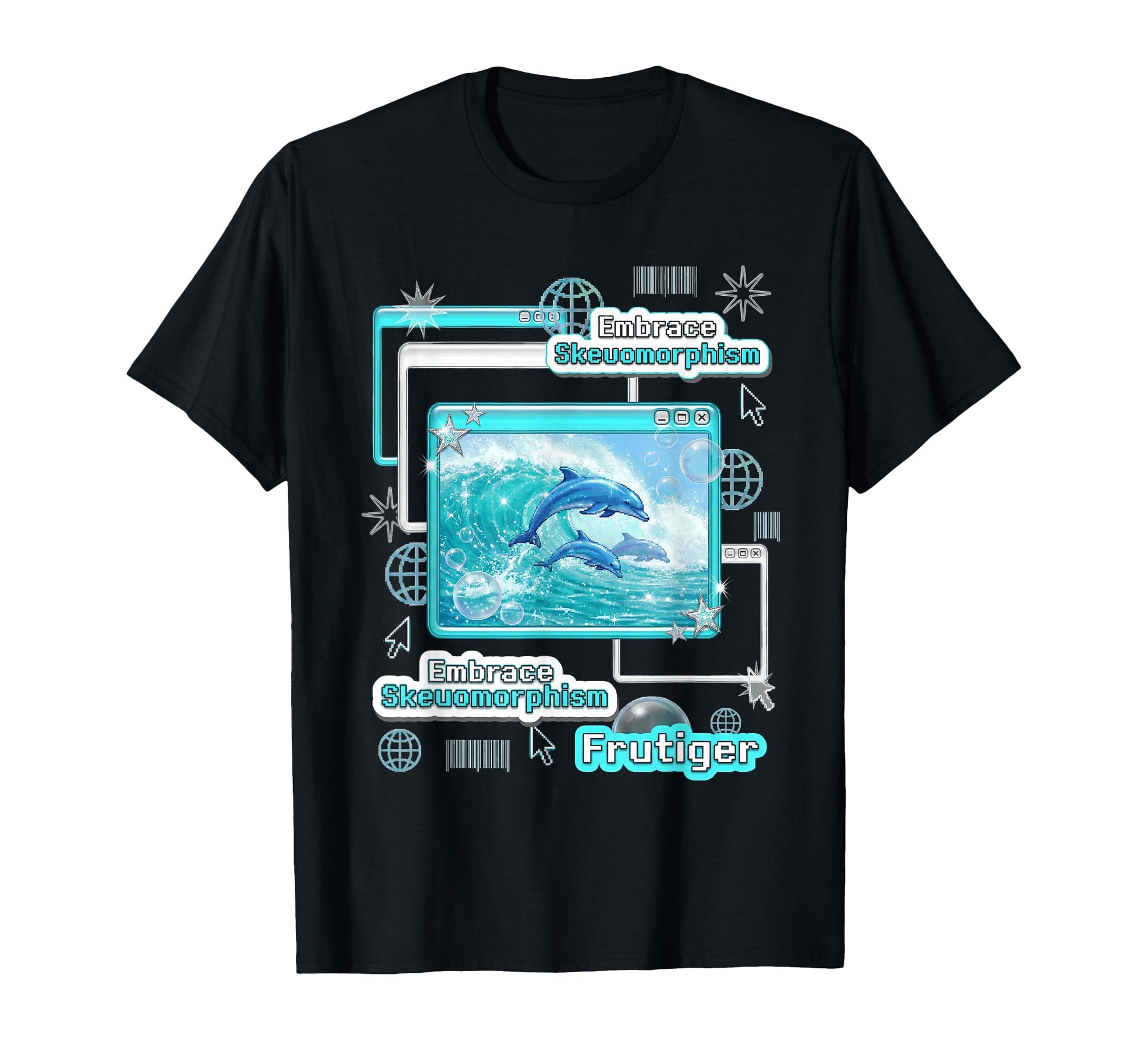 Frutiger Aero Skeuomorphism Dolphins T-Shirt - Trendy Graphic Men Women - T-Shirt, Sweatshirt, Hoodie