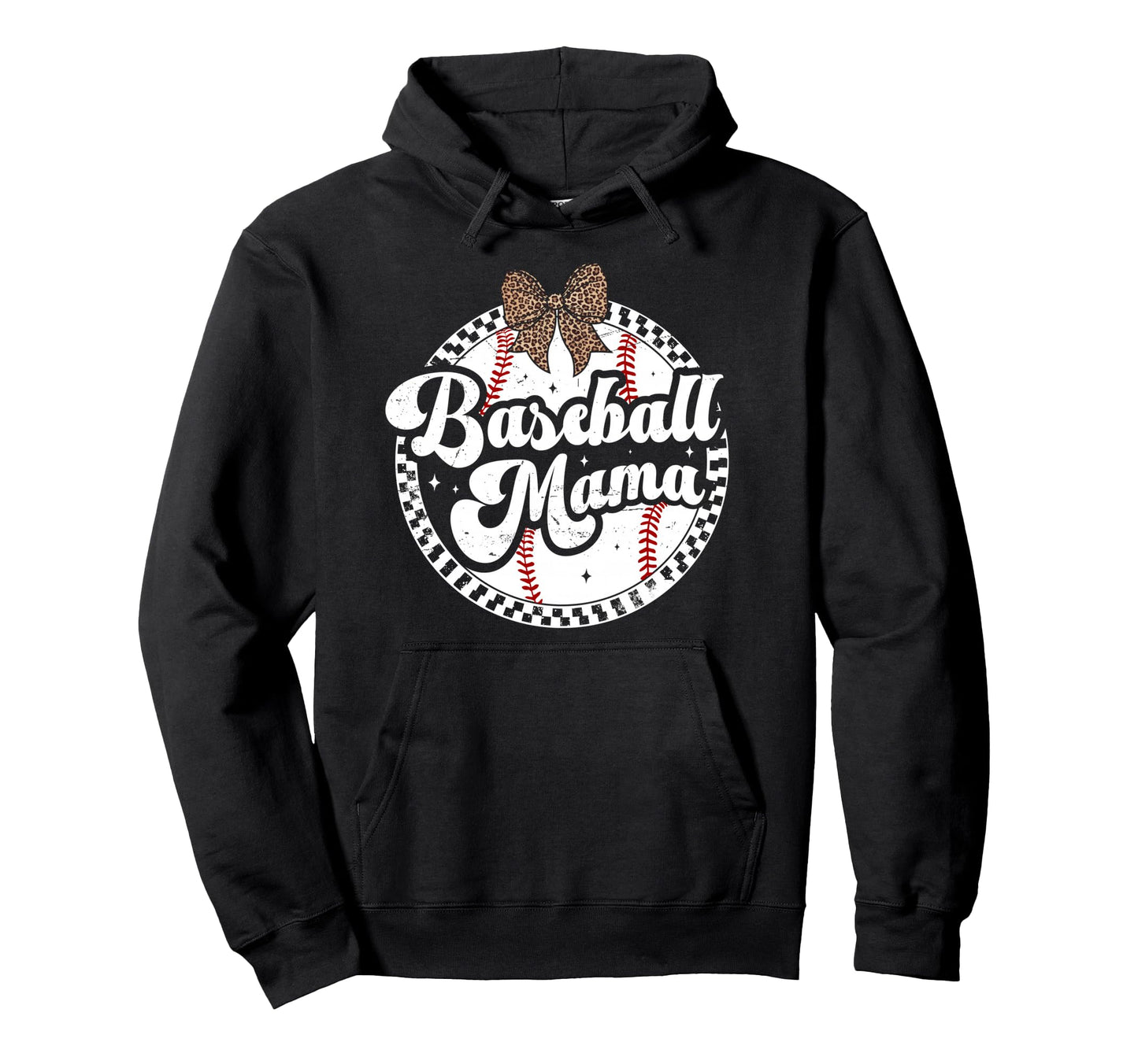 Baseball Mom Leopard Bow Checkered Mama Hoodie - Novelty Apparel Unisex - T-Shirt, Sweatshirt, Hoodie
