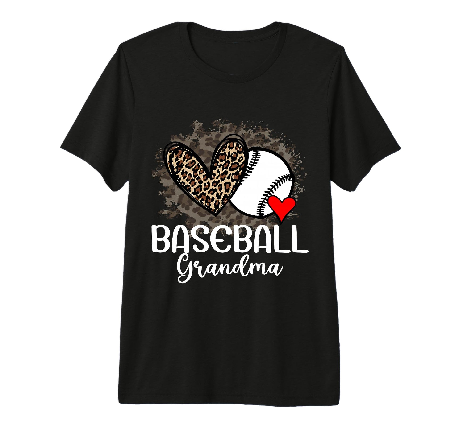 Baseball Grandma Funny Leopard Heart T-Shirt - Minimalist Print for Adults - T-Shirt, Sweatshirt, Hoodie