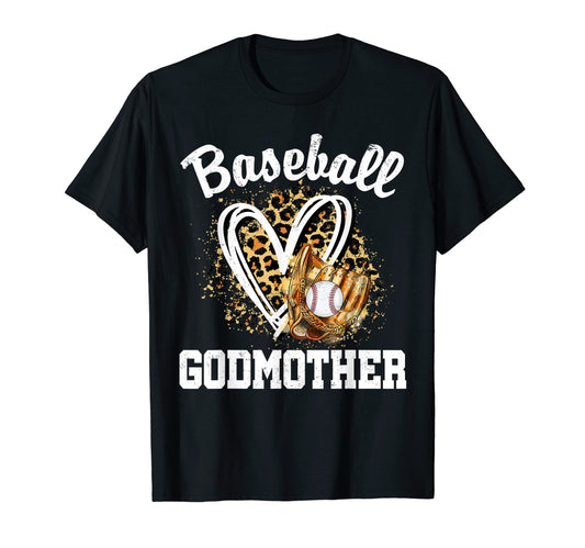 Baseball Godmother Leopard Heart Game T-Shirt - Trendy Graphic Men Women - T-Shirt, Sweatshirt, Hoodie