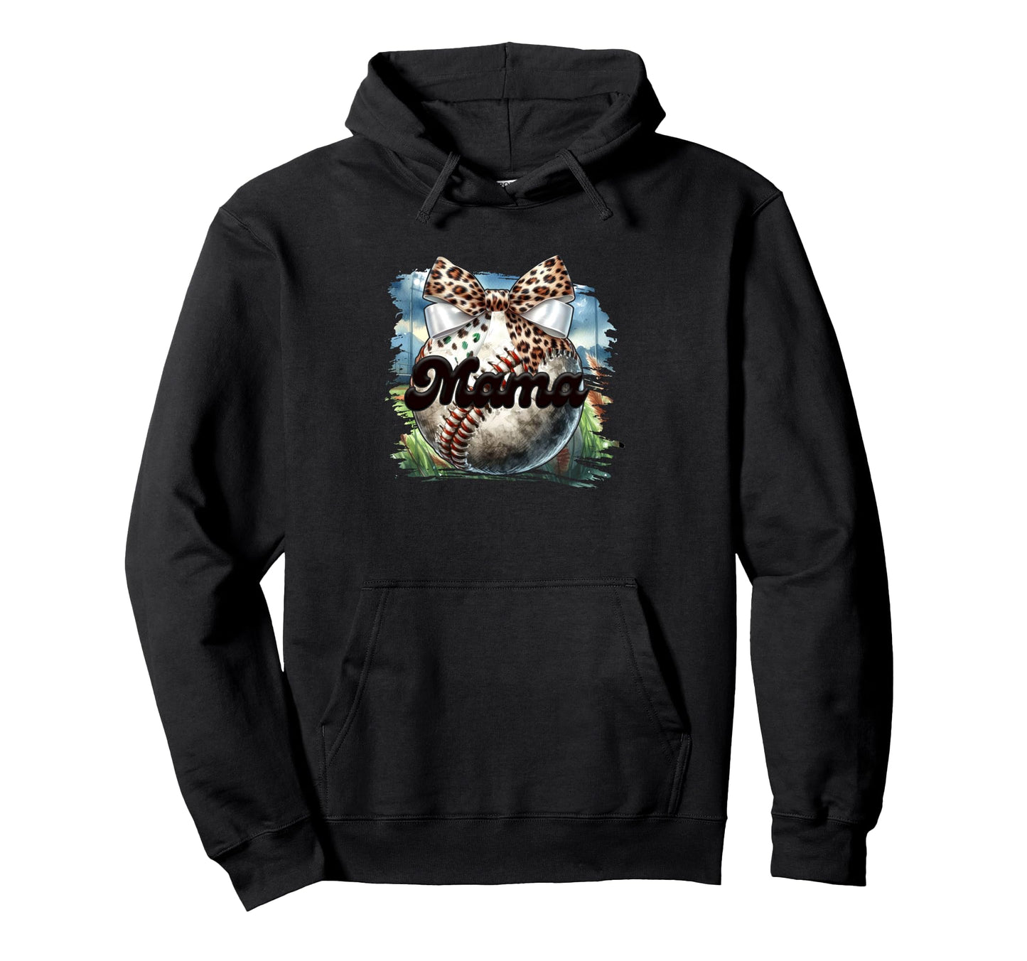 Mama Baseball Leopard Bow Hoodie - Custom Art Print for Adults - T-Shirt, Sweatshirt, Hoodie