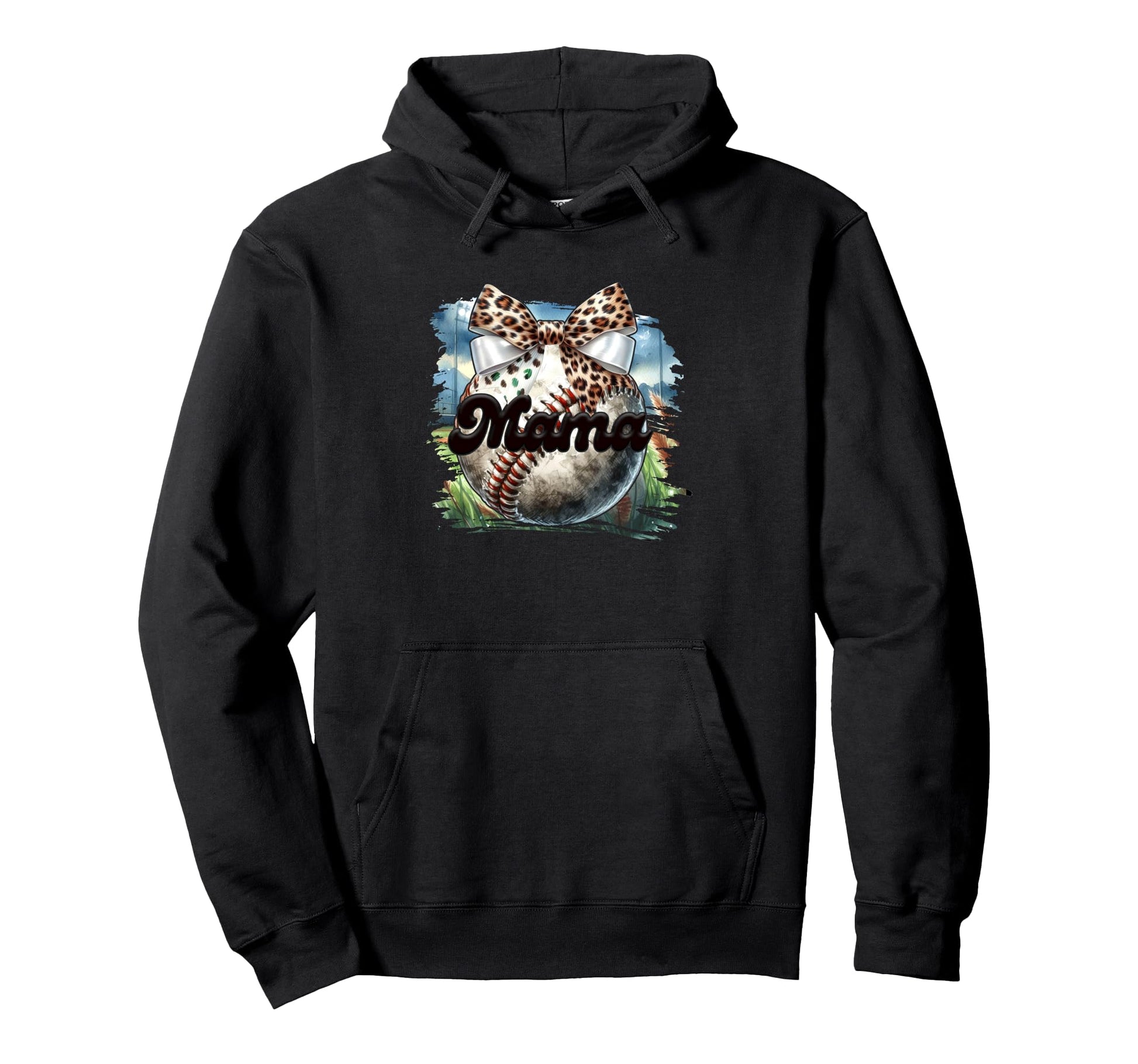 Mama Baseball Leopard Bow Hoodie - Custom Art Print for Adults - T-Shirt, Sweatshirt, Hoodie