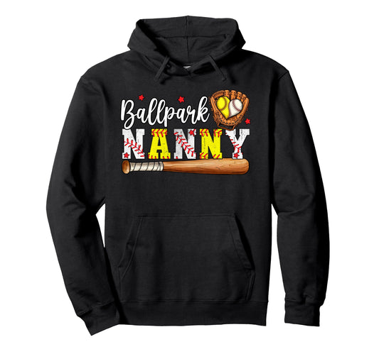 Ballpark Nanny Softball Nanny Hoodie - Custom Art Print for Adults - T-Shirt, Sweatshirt, Hoodie